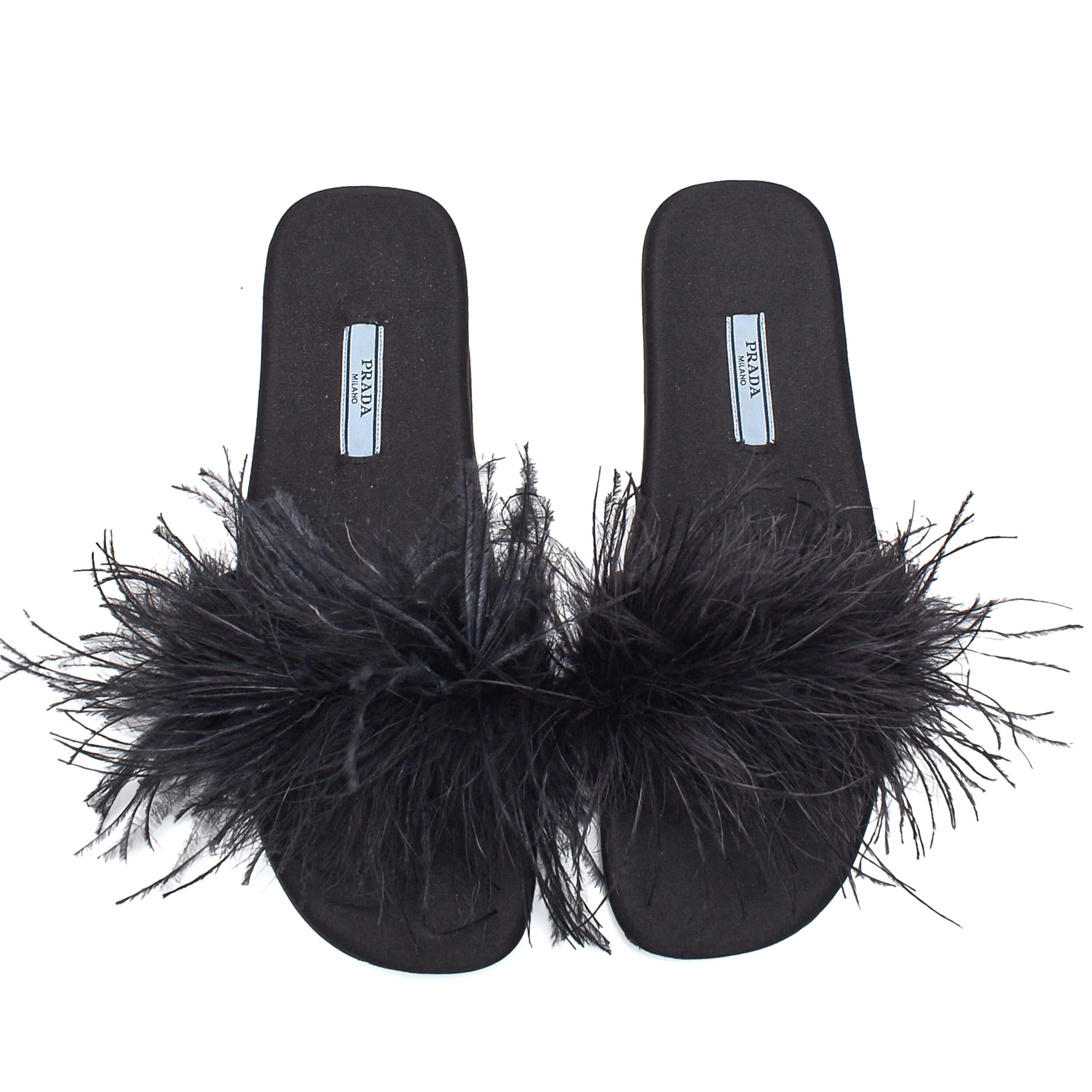 Prada - Black Satin&Fur Detail Slipper